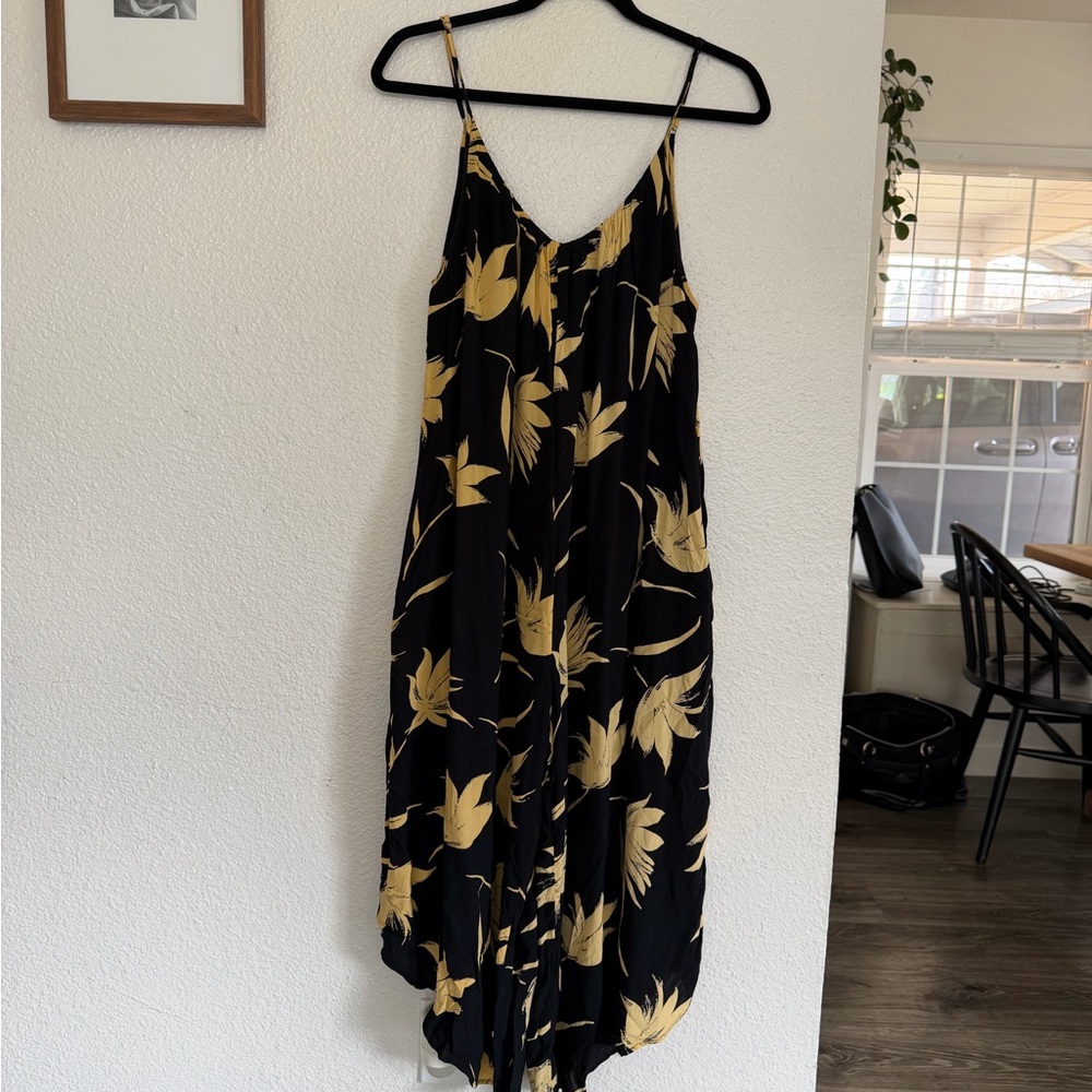 Silence + Noise Black and Gold Patterned Jumpsuit
